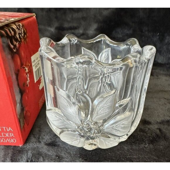 NEW 1990s Mikasa Festive Poinsettia Votive Candleholder Crystal Cut Glass - Picture 3 of 13